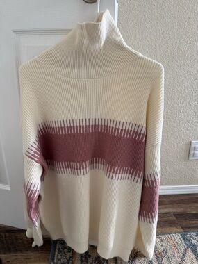 Baltic Born Cream and Dusty Rose Turtleneck Sweater